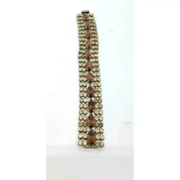 Vintage Bracelet Rhinestone Chunky Wide Wedding Jewelry Juliana Brown Clear - Picture 3 of 9